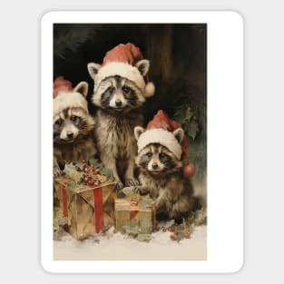 Cute Christmas Racoons Sticker